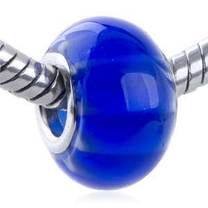   Glass Bead Blue Stripe Erin Fit Pandora Bead Charm Bracelet Pugster