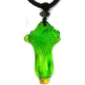  Liuli Bok Choy Vegetable Glass Pendant Necklace 