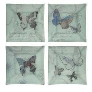  Set of 4 Worldly Butterfly Glass Plates