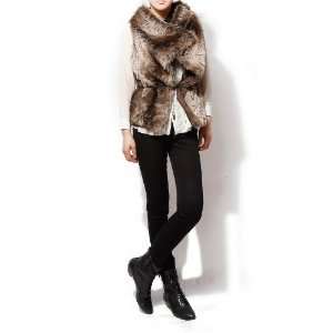  New York Womens Fur Vest, Brown, Grey, X small 
