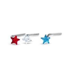 Nose Stud Set with Multi Colored Acrylic Stars in Sterling Silver NON 