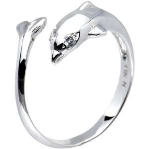  Solid 14K White Gold Dolphin Toe Ring Jewelry