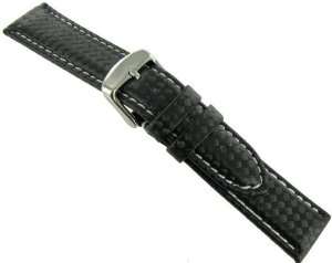  20mm Hadley Roma Carbon Fiber Black Padded Watch Band with 