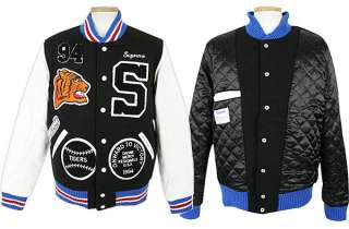   pop Supreme leather sleeve wool varsity letterman jacket Size S  