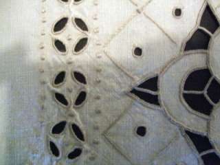 T20 Vintage Hand Embroidered Linen MADEIRA Banquet Tablecloth Cutwork 