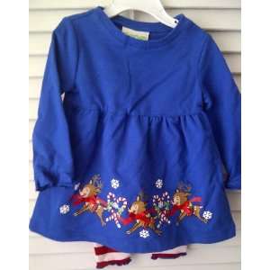 Flapdoodles Baby Girl Holiday 2pc Top & Bottom Set Blue Ice Reindeer 
