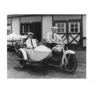  Men on Harley Davidson Motorcycle with Sidecar 