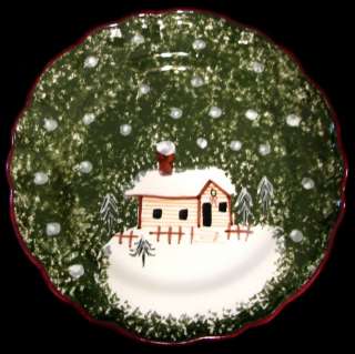 Spiegel Catalog China LOG CABIN Green with SNOWFLAKES Salad Plate 