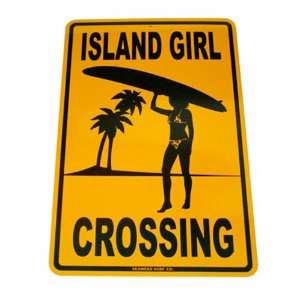 Seaweed Surf Co Island Girl Crossing Aluminum Sign 18x12 in Yellow 