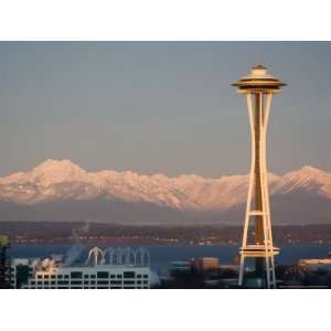  View of the Olympic Mountains and the Space Needle at dawn 