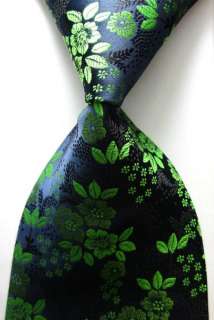Green Silk Classic Woven Floral Mans Tie Necktie  