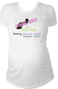 COMING SOON PERSONALIZED MATERNITY PREGNANCY T SHIRT  