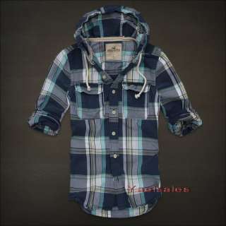 Hollister by Abercrombie Mens Button Down Plaid Hooded Shirt / Hoodie 