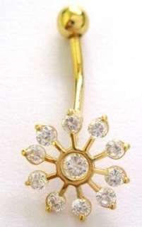 14k Real Gold Snowflake Yellow Belly Button Navel Ring  