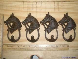 set of 4 HORSE HEAD HOOKS cast iron 5 1/4 Coat Towel  