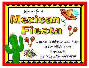 20 PERSONALIZED MEXICAN FIESTA INVITATIONS  