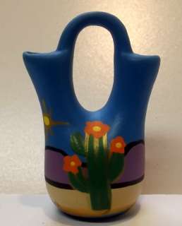 Hand painted miniature pottery wedding vase Southwest Art, Mexico 