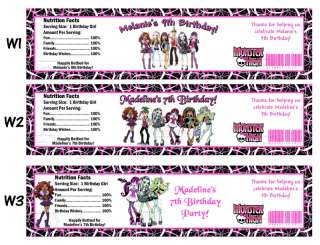 Monster High ~ Printed Water Bottle Labels ~ Birthday Party Favors 