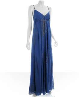Nicole Miller dark blue floral chiffon tie detail gown   up to 