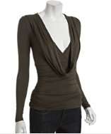 Casual Couture by Green Envelope olive stretch jersey cowl neck ruched 