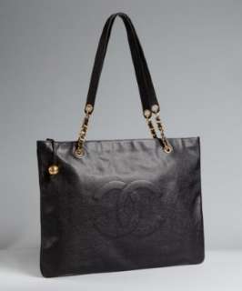 Chanel black caviar leather large vintage tote  