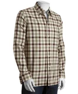Corneliani ID brown check print cotton button front shirt