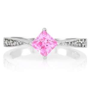  Elisas Promise Ring   Pink Princess Cut CZ Emitations Jewelry