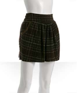 Geren Ford brown plaid wool blend pleated mini skirt   up to 