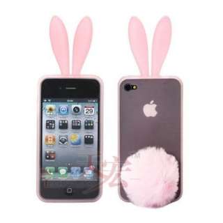 pink Bunny Rabito Rubber Case Cover for iPhone 4 4G  