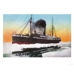   of a Steamer in an Ice Jam Premium Poster Print, 24x32