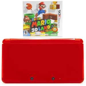 Nintendo 3DS Bundle w Super Mario 3D Land Video Game Flame Red 