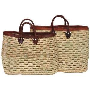 Moroccan Straw Summer Beach / Shopper / Tote Bag Set of 2 Large18x16 