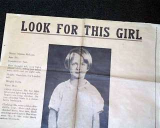 1931 Old MISSING GIRL POSTER Child Wanted Cincinnati OH  