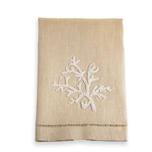   Mud Pie Gifts  107440 White/Cream Coral Linen Towel 