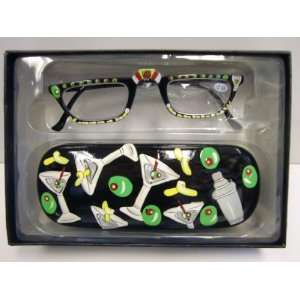  Hand Painted Martini Design Glasses and Case  +2.00 