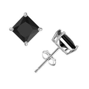   Black Square Cut Diamond CZ Stud Earrings Unisex Men 5mm Jewelry