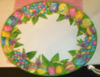 Easter Egg Tray/Plate, Round, Bunnies & Flowers, Eggs & Leaves, Cute 
