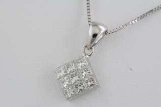 NEW 0.91 Ct Princess Cut 9 Stone Pendant 18K White Gold  