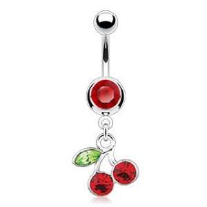  Cherry Belly Button Navel Ring Dangle with Red Cubic 