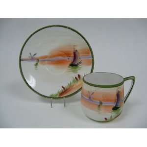  Nippon Crown Sailboat Scene Cup & Saucer