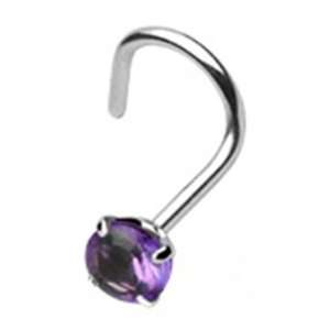  18g Surgical Steel Nose Ring Screw with Purple Gem 18 