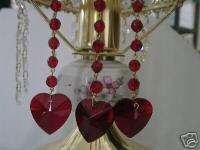 RED GLASS HEART PRISM CHANDELIER LAMP PENDANT STRAND 4  