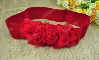 New Fashion Multicolor Double Rose Buckle Style Elastic Belt Waistband 