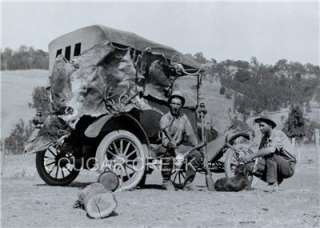   Stacked On Their Vintage Auto ~ Rifles And Dog ~ Location Unknown