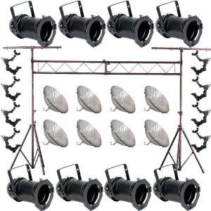  8 Black PAR CAN 64 1000w PAR64 WFL O Clamp Truss