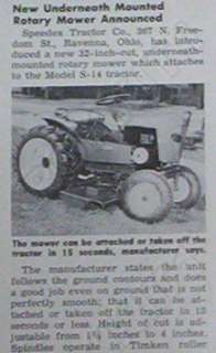 1960 Speedex Tractor ARTICLE Rotary Mower  