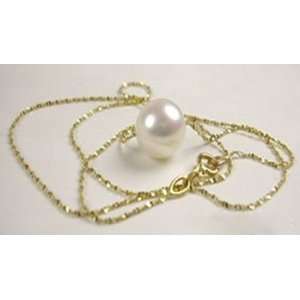   14K gold chain 9mm AA Round Freshwater pearl necklace 