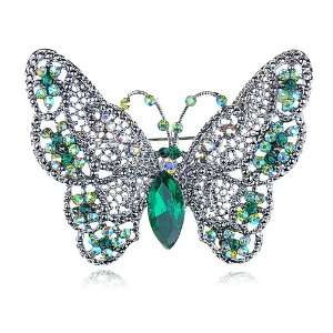 Emerald Green Crystal Rhinestone Big Winged Butterfly Insect Bug Pin 