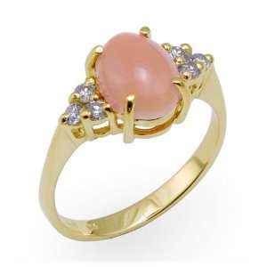  Pink Coral Ring with Diamonds in 14K Yellow Gold Maui 