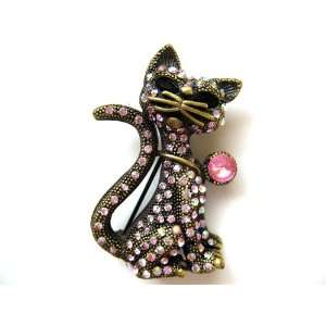   Pink Crystal Rhinestone Kitty Kitten Cat Costume Fashion Pin Brooch